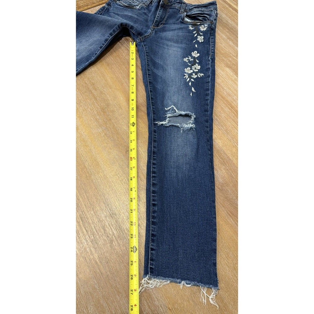 Womens Jeans Ankle Crop 26 Embroidered Floral Distressed - Picture 6 of 7